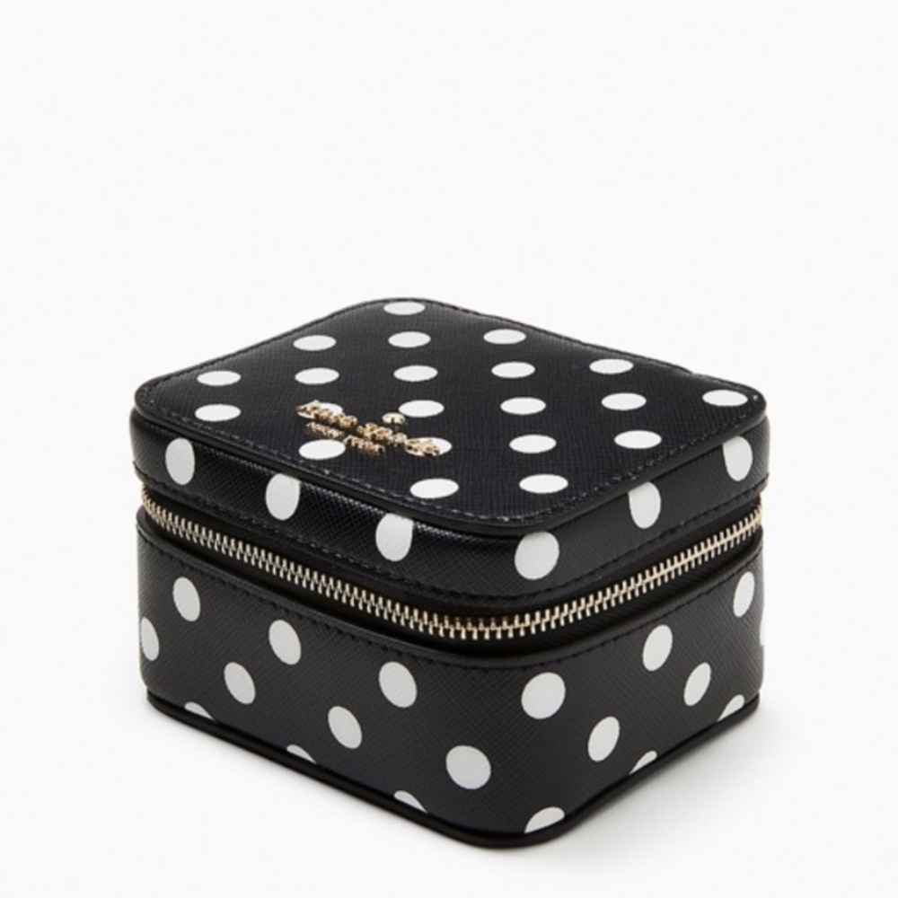 NWT Kate Spade Polka Dot Dots Boxed Portable Travel Jewelry Holder Case Black - Picture 3 of 9